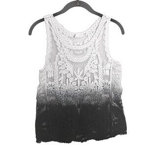 BREEZE COLLECTIONS WHITE, BLACK & GRAY GRADIENT LACE TANK TOP
